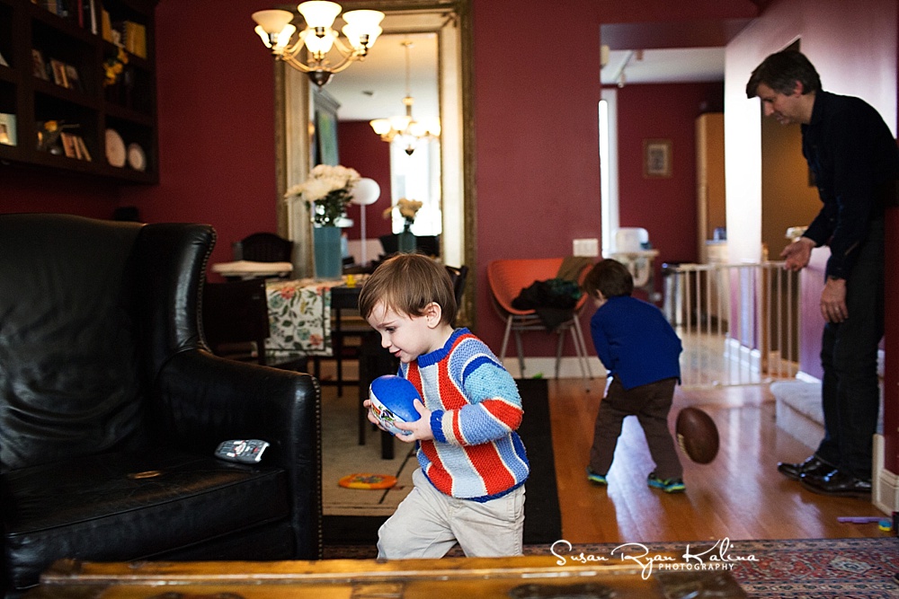 Chicago IL Family Lifestyle Photos Indoor Football with Dad