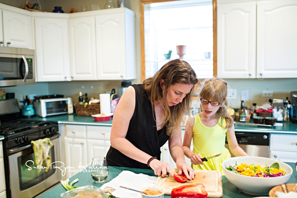 Chicago Family Photography Mom Teaching Daughter to Cut Vegetables